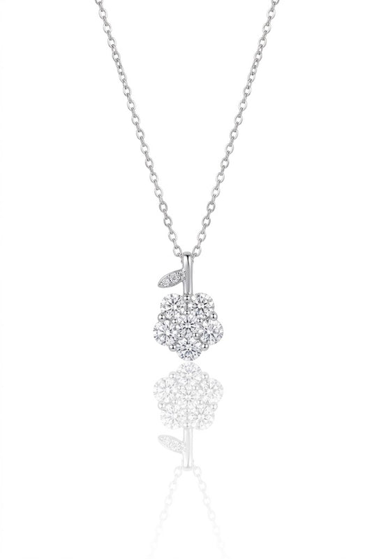 Silver Flower Cluster Pendant Necklace with American Diamonds