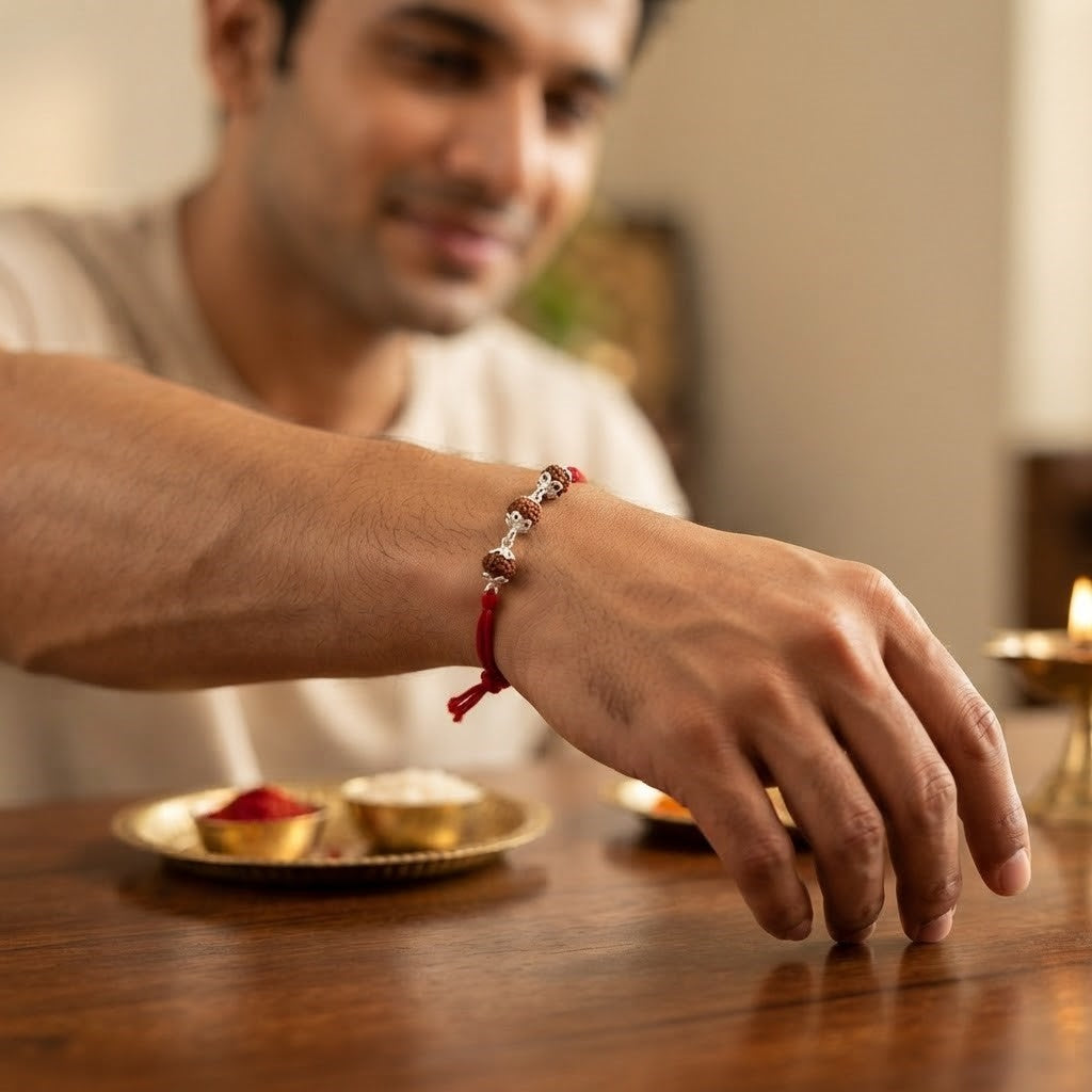 Premium Silver Rudraksha Rakhi