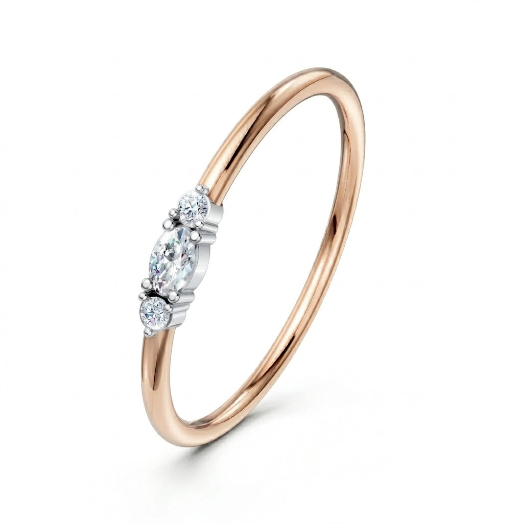 Marquise & Round Diamond Three-Stone Ring in 14K Yellow Gold