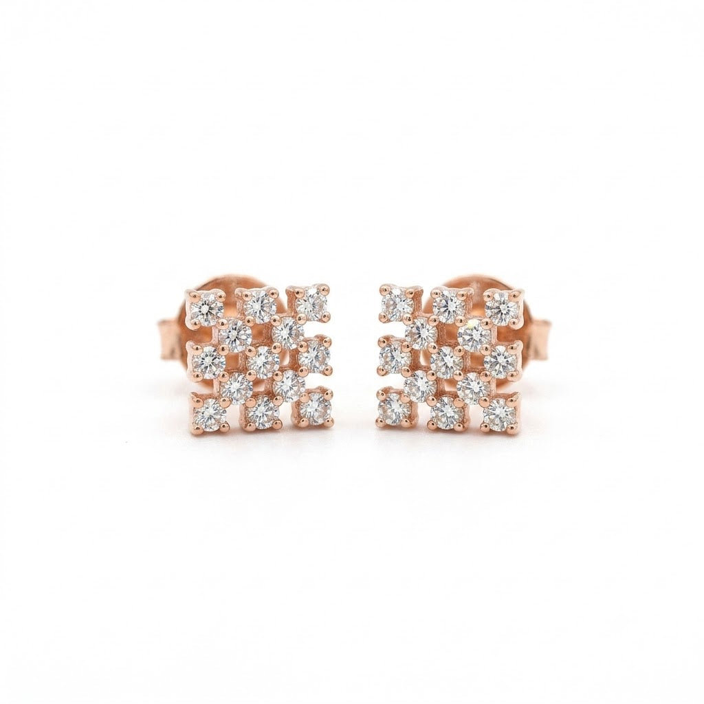 Elegant Square Grid Design Earrings with lab grown diamond