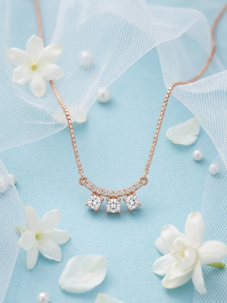 14K Rose Gold Lab Grown Diamond 3-Stone Pendant Necklace