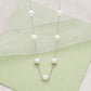 White Pearl Station Necklace Silver Tone Chain Elegant Long Beaded Necklace