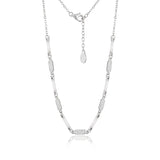 925 Sterling Silver Chain Necklace for Women with American Diamond & White Enamel Bar Accents