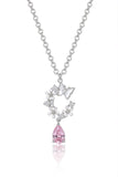 925 Sterling Silver Butterfly Garden Necklace Pink Teardrop CZ American Diamond Pendant Chain For Women Fine Jewelry Gift