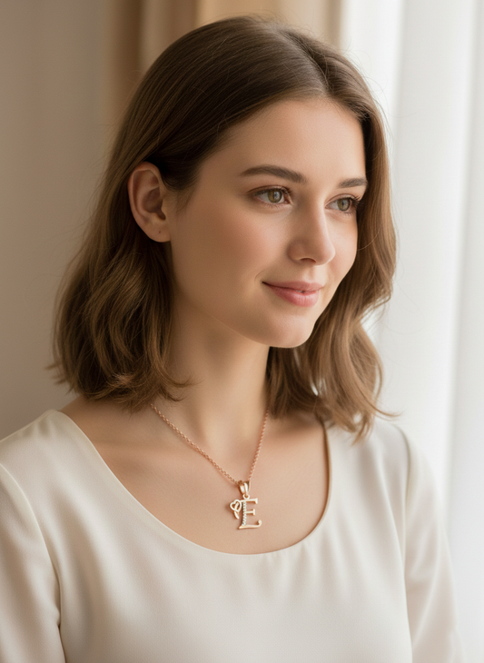 E Initial Alphabet Diamond Pendant - Diamond Jewellery