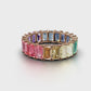 Rainbow Eternity Band Ring – Emerald-Cut Multicolor Stones – 18K Rose Gold – Luxury Statement Jewelry