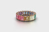Rainbow Eternity Band Ring – Emerald-Cut Multicolor Stones – 18K Rose Gold – Luxury Statement Jewelry