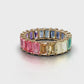Rainbow Eternity Band Ring – Emerald-Cut Multicolor Stones – 18K Rose Gold – Luxury Statement Jewelry