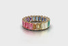 Rainbow Eternity Band Ring – Emerald-Cut Multicolor Stones – 18K Rose Gold – Luxury Statement Jewelry