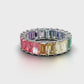 Rainbow Eternity Band Ring – Emerald-Cut Multicolor Stones – 18K Rose Gold – Luxury Statement Jewelry