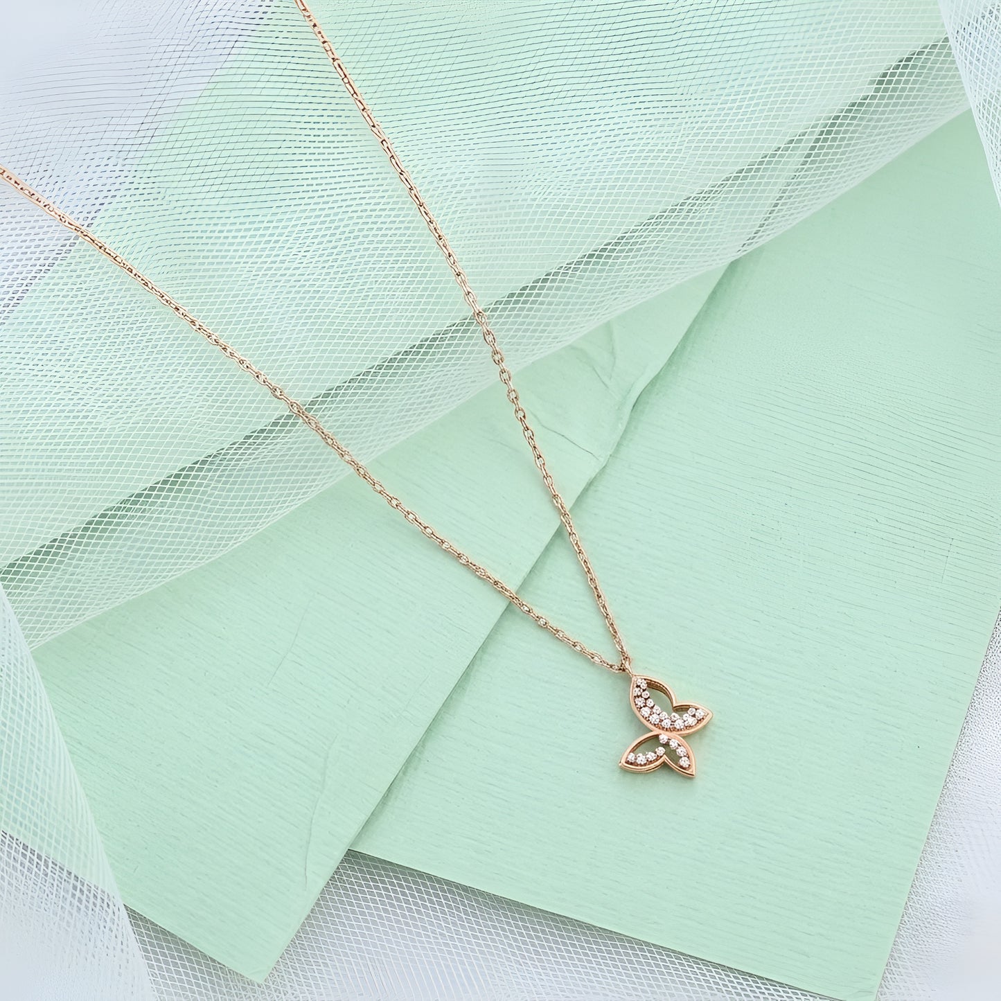 Exquisite Butterfly Pendant Necklace in Rose Gold with Lab-Grown Diamonds