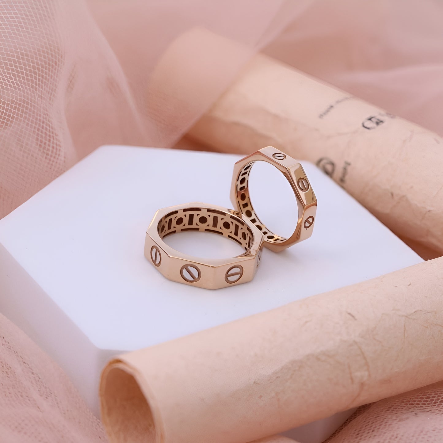 Couple Rings – Modern Screw Motif Design