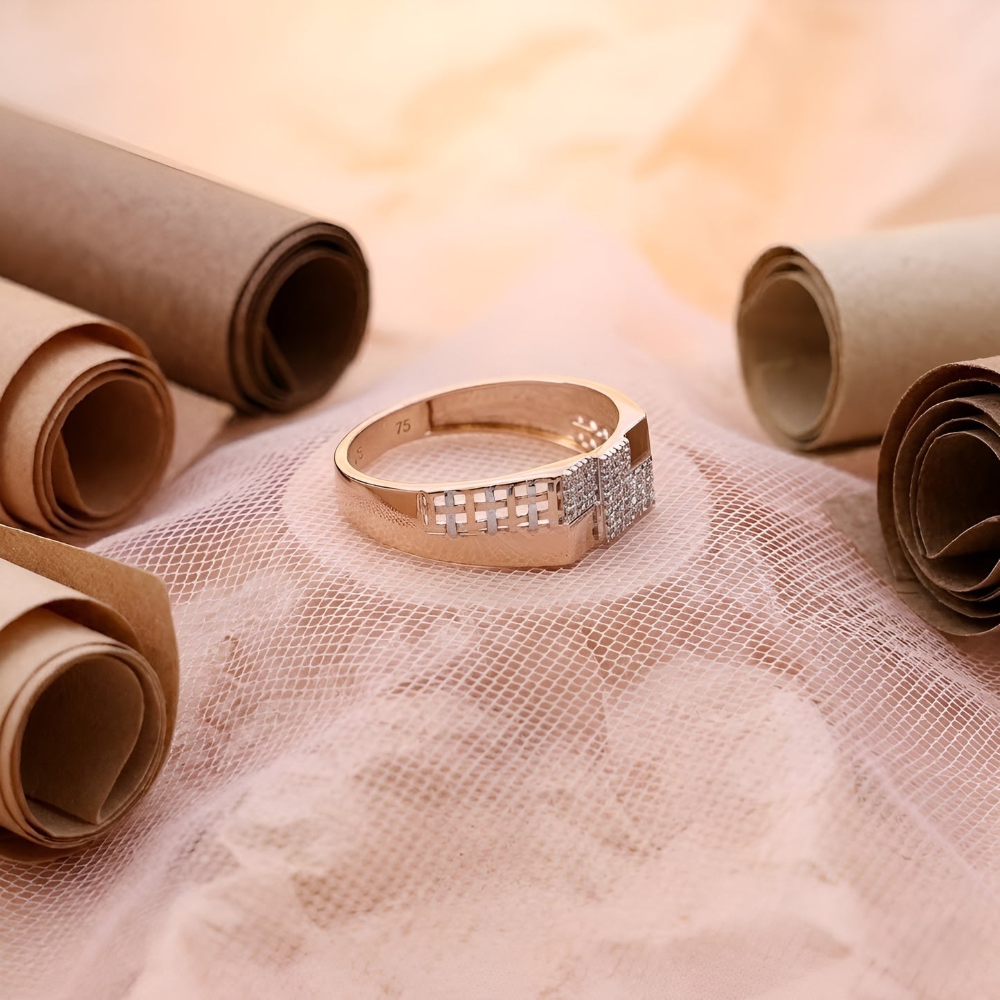 Tunning Men's Rose Gold Moissanite Ring – Elegant Link Design
