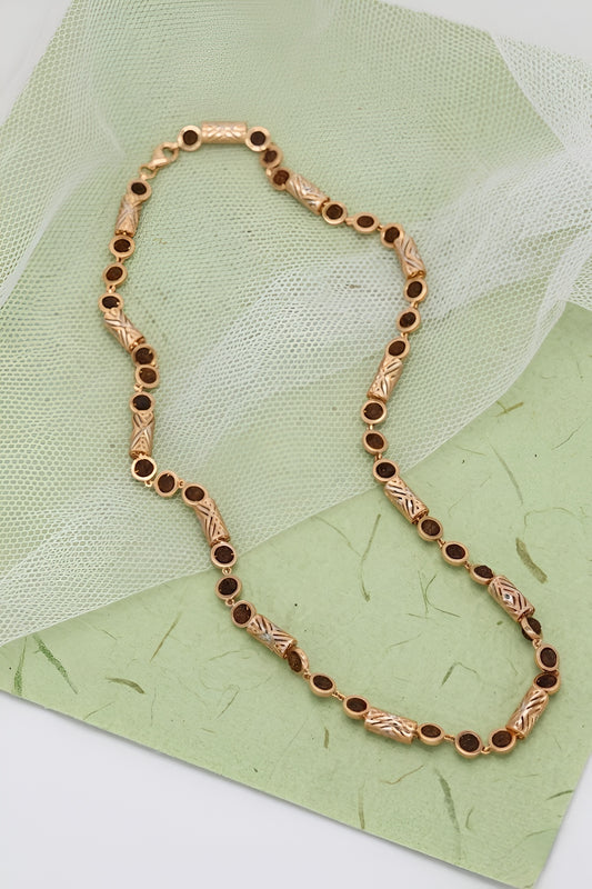 Exquisite Rose Gold Rudraksha Necklace with Intricate Filigree Cylinders
