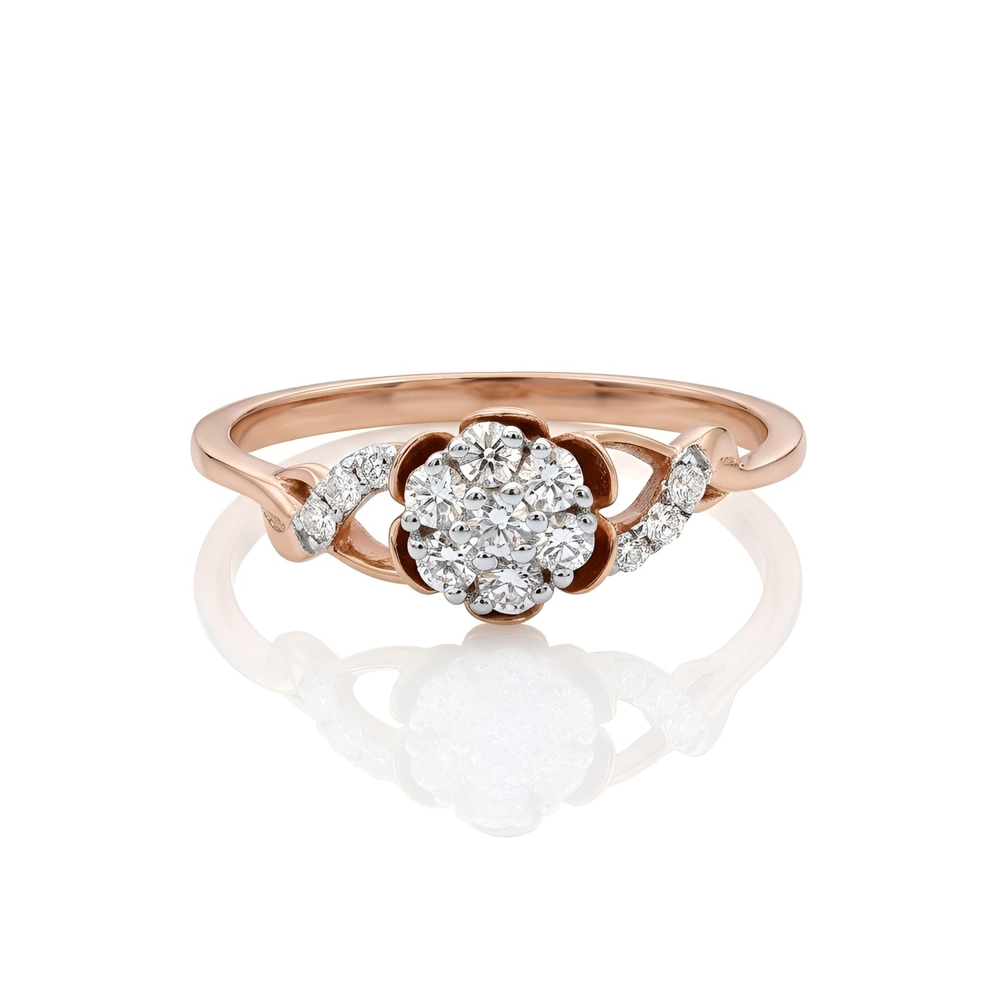 Luxury Rose Gold Ladies Ring with Lab-Grown Diamond – Floral Halo Design