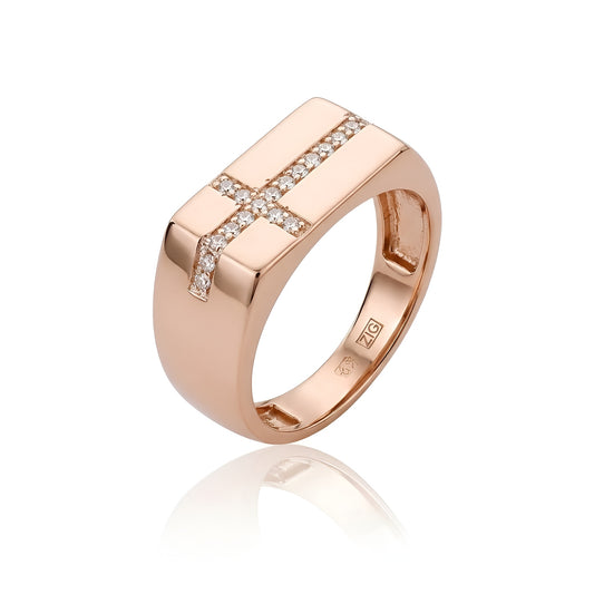 Stunning Rose Gold Cross Band Men Ring with Moissanite Diamonds
