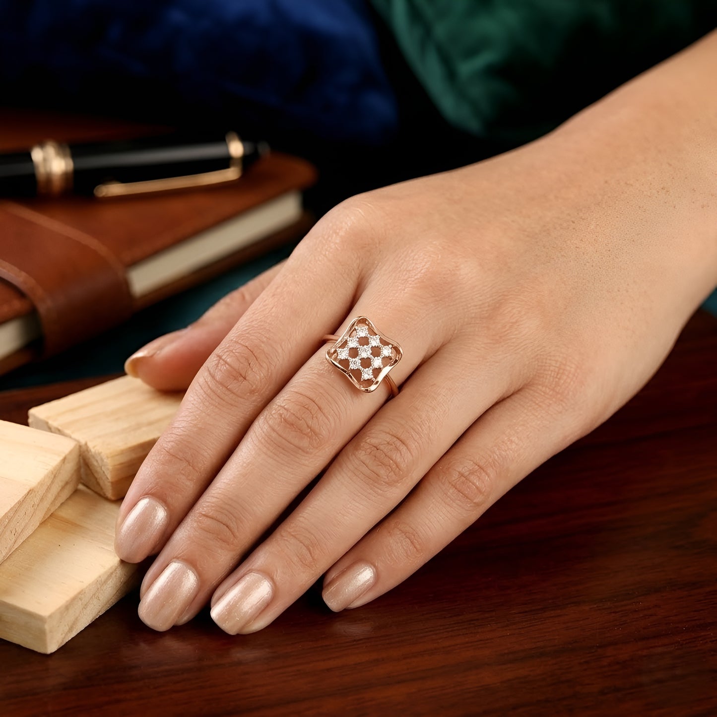Elegant Lab-Grown Diamond Cushion Square Ladies Ring – Rose Gold Finish