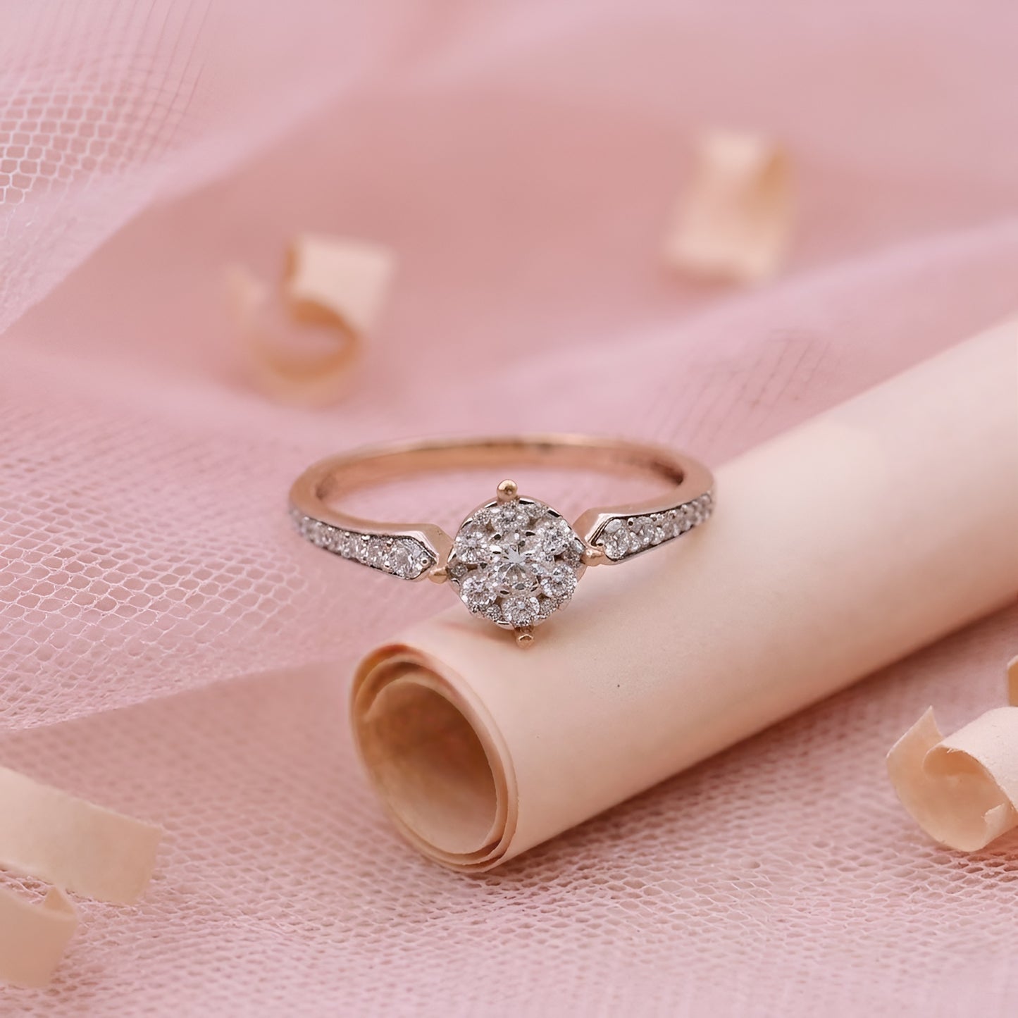 Elegant Rose Gold American Diamond Ladies Ring – Sparkling Cluster Design