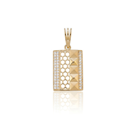 Gold-Tone Geometric Men Pendant with American Diamonds – Modern Rectangle Jewelry