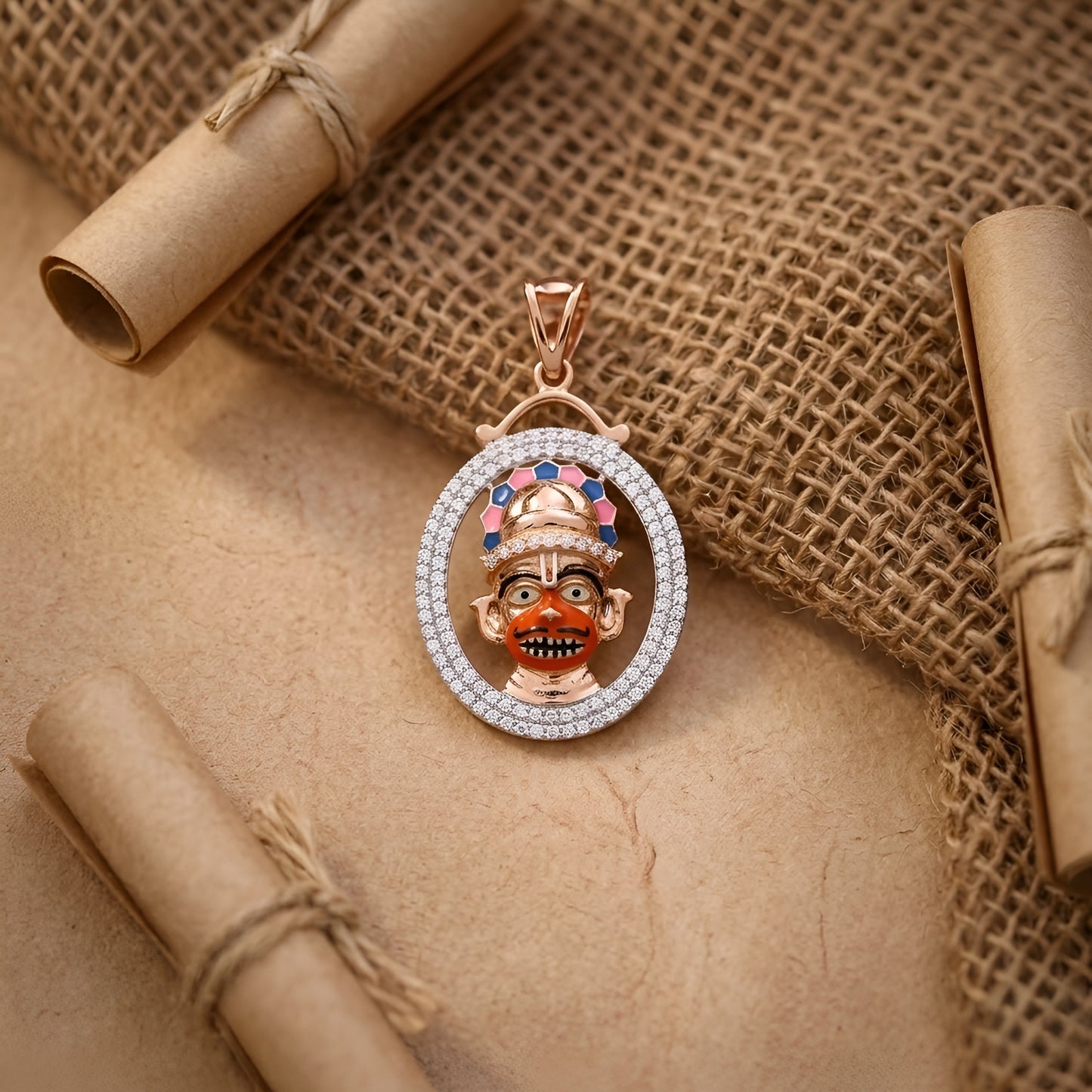 Traditional Gold-Toned Hanumanji Pendant with American Diamond