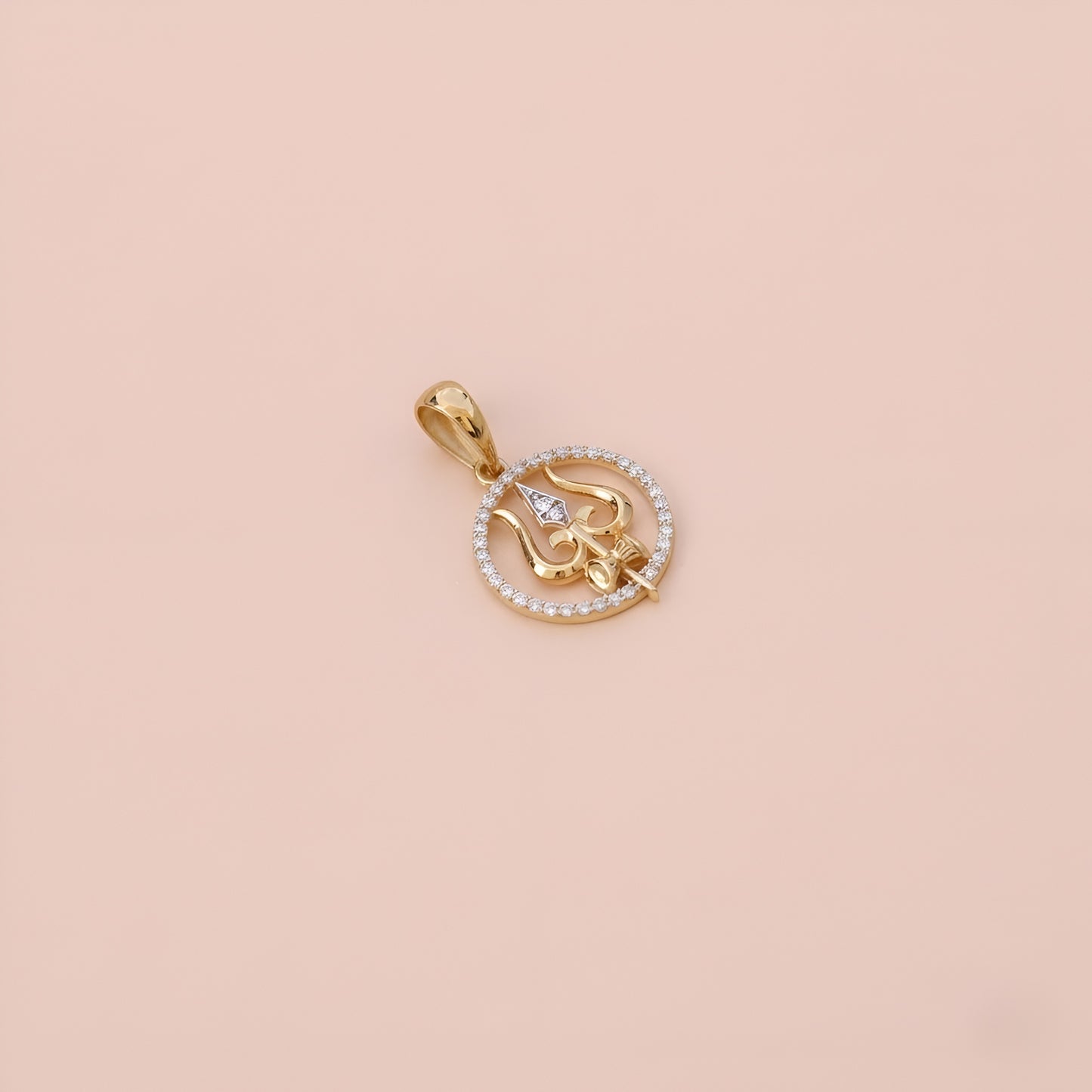 Gold Trishul Men Pendant with American Diamonds – Spiritual Elegance