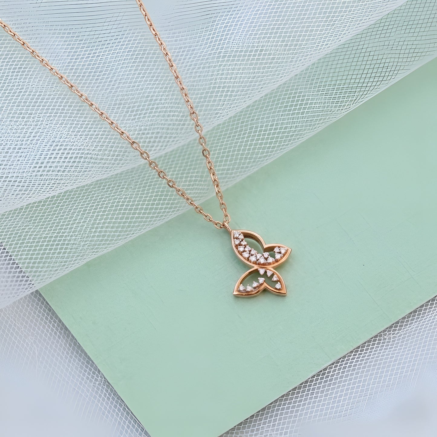 Exquisite Butterfly Pendant Necklace in Rose Gold with Lab-Grown Diamonds