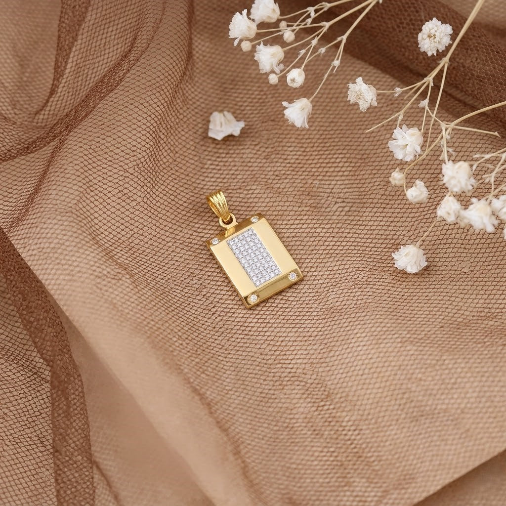 Modern Gold Men Rectangle Pendant with American Diamonds – Sleek & Stylish