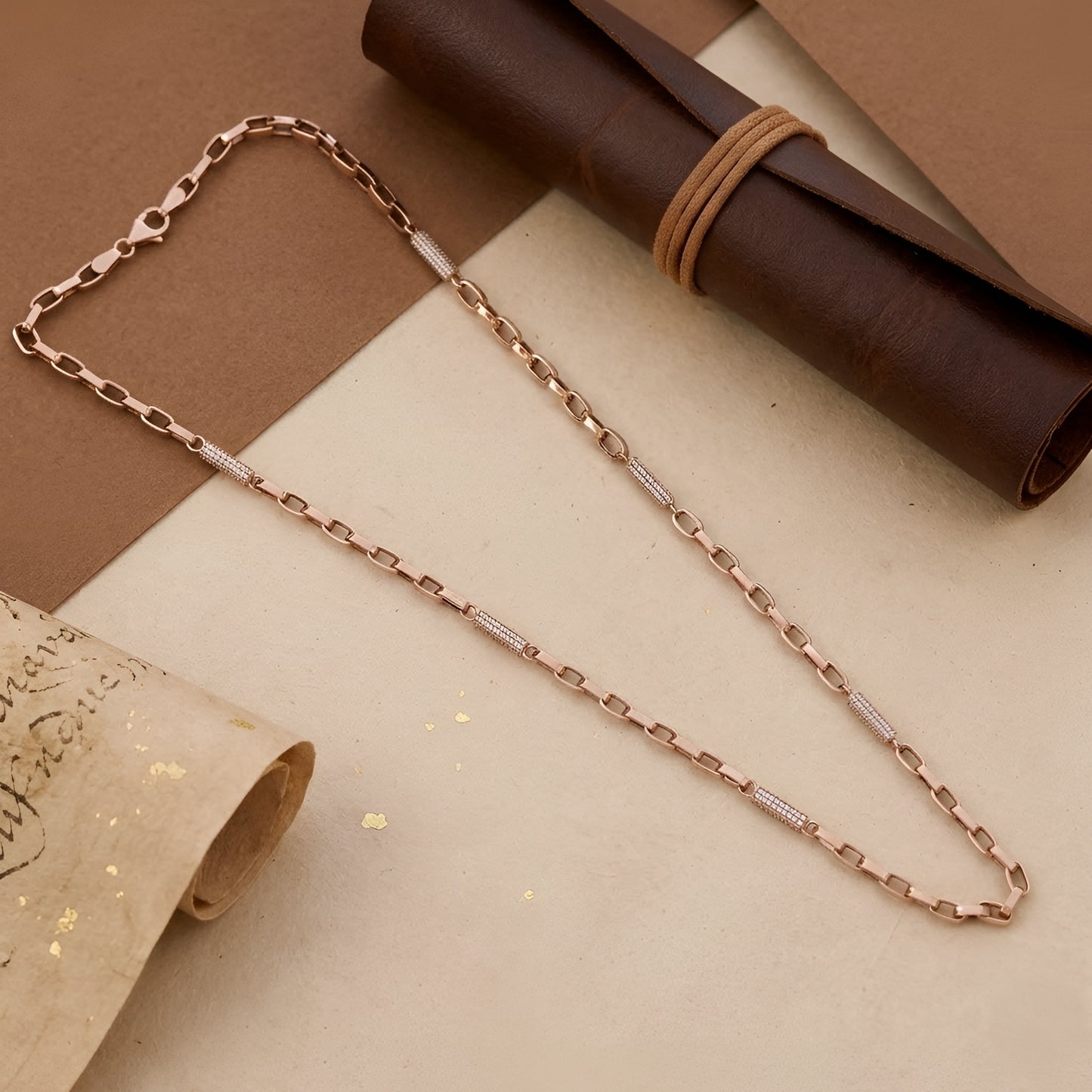 18KT Rose Gold Men Chain with American Diamonds – Elegant Design