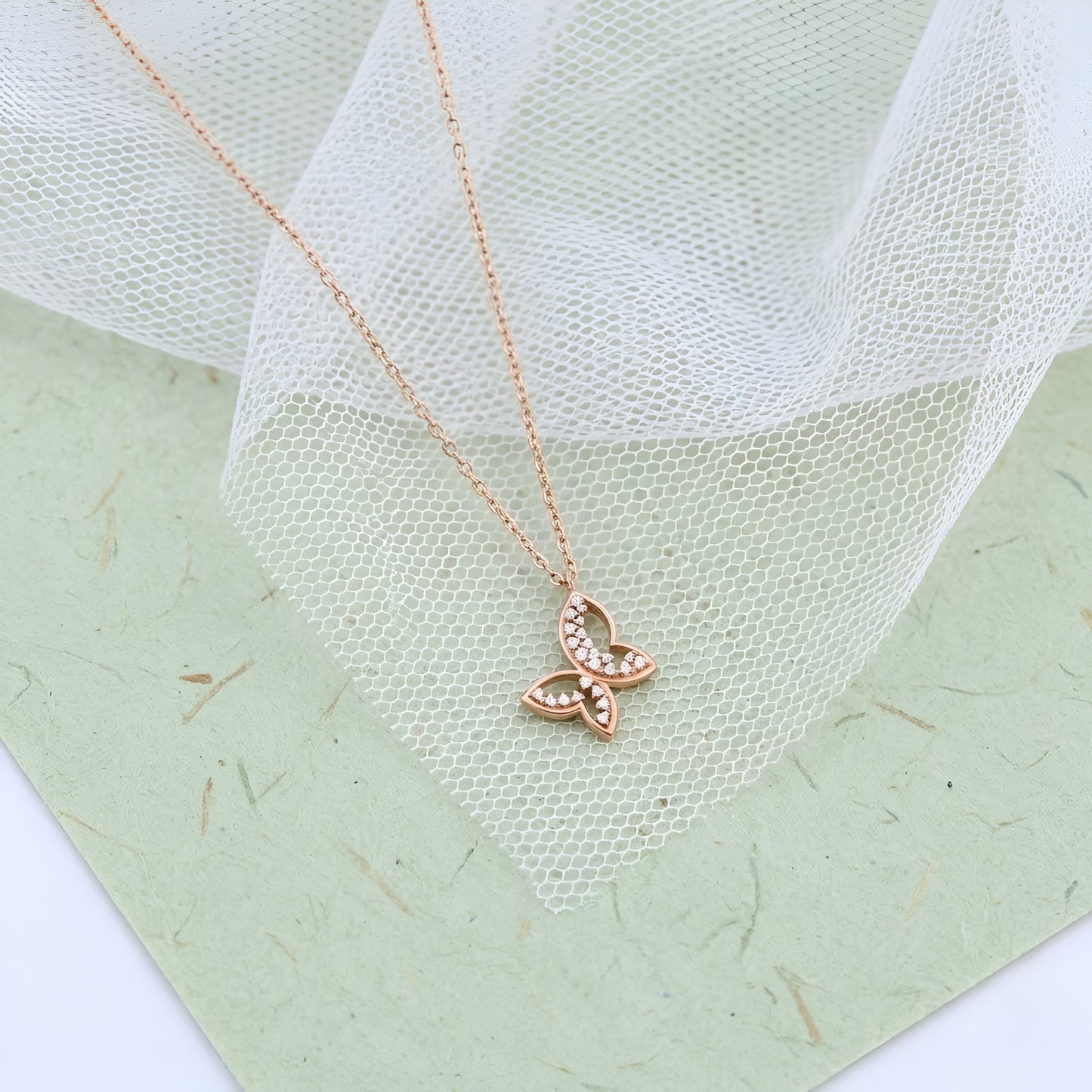 Exquisite Butterfly Pendant Necklace in Rose Gold with Lab-Grown Diamonds