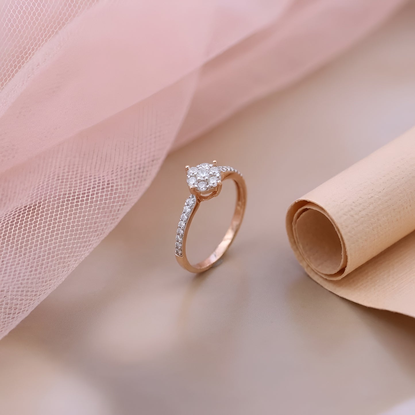 Elegant Rose Gold American Diamond Ladies Ring – Sparkling Cluster Design