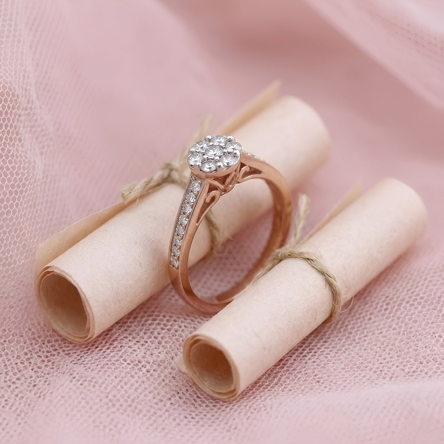 Stunning Rose Gold Engagement Ring with Lab-Grown Diamonds – Elegant Cluster Design