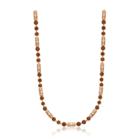 Exquisite Rose Gold Rudraksha Necklace with Intricate Filigree Cylinders