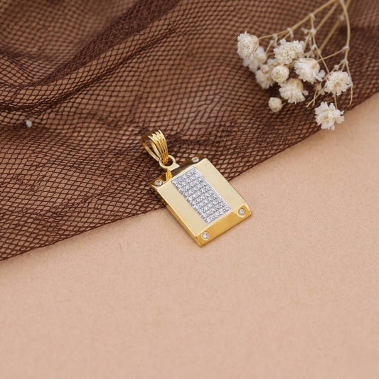 Modern Gold Men Rectangle Pendant with American Diamonds – Sleek & Stylish